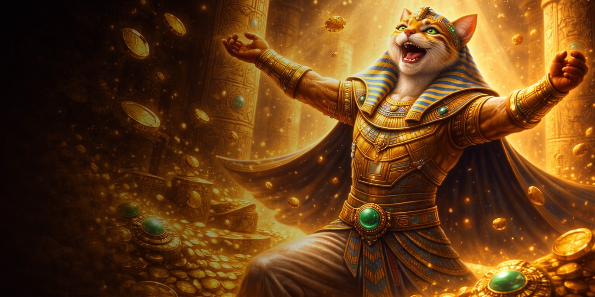Pharao-Katze jubelt über Goldmünzen: Willkommenspaket bei FelixSpin